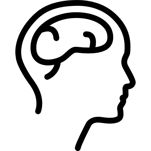 vista lateral de la cabeza masculina con cerebros  icono