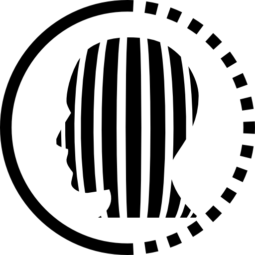 lado de la cabeza humana dentro de una línea circular  icono
