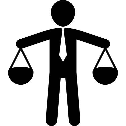 Man with two objects in his hands looking like a human balanced scale  icon