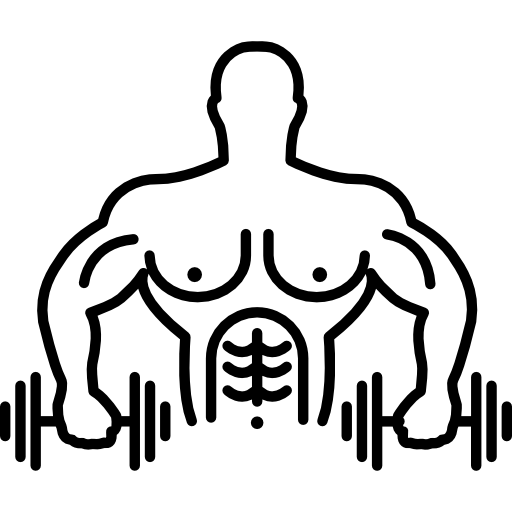 Мускулистый мужской гимнаст, тренирующийся с двумя гантелями  иконка
