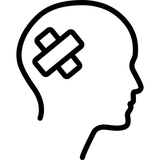 vista laterale del profilo della testa maschile con nastro medico  icona