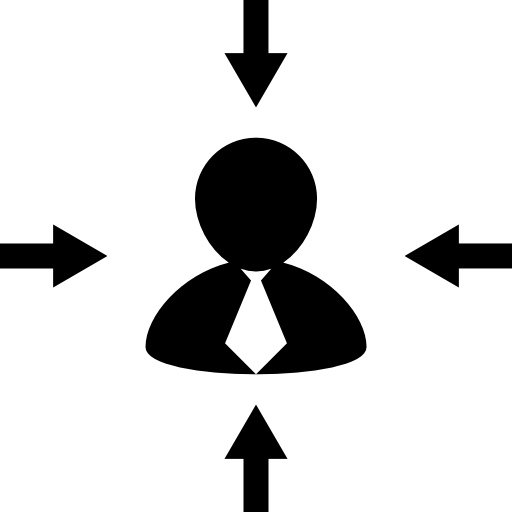 Arrows in different directions pointing to businessman  icon