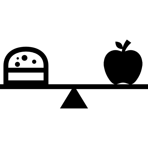 hamburger e mela su una bilancia  icona