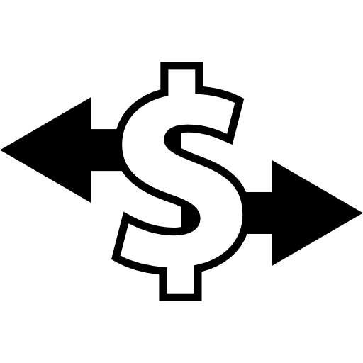 dollarzeichenumriss mit nach links und rechts zeigenden pfeilen  icon