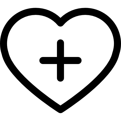 Heart outline with a plus sign inside  icon