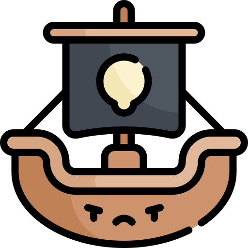 nave pirata Kawaii Lineal color icona