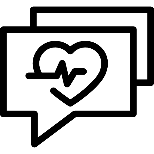 Speech bubbles with a heart with a lifeline  icon
