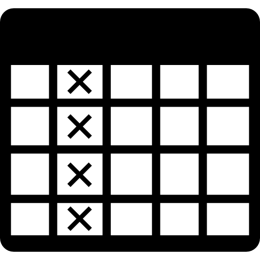 células da tabela de uma coluna selecionada com cruzes  Ícone