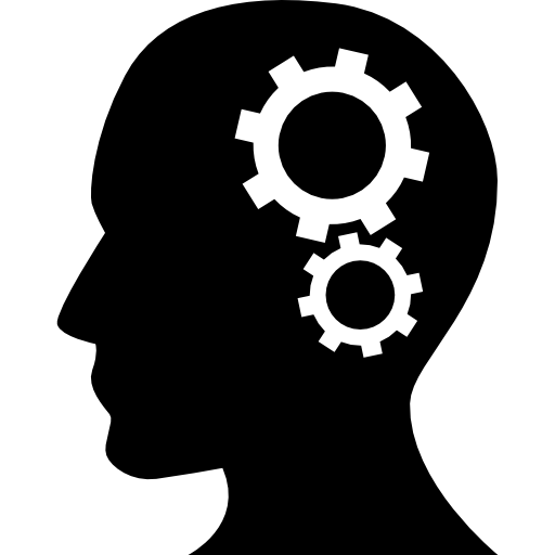 silhouette de tête humaine avec roues dentées  Icône