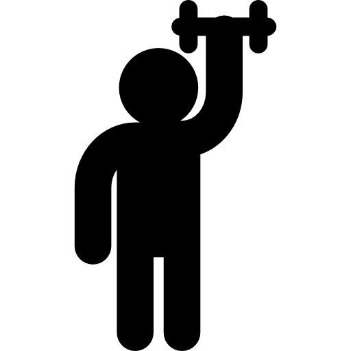 Male silhouette raising dumbbell of small size  icon