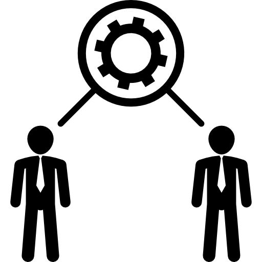 twee zakenlieden onder een tandradsymbool  icoon