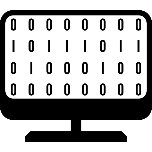 computadora de escritorio con códigos binarios  icono