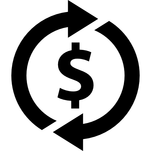znak dolara z obrotowymi strzałkami  ikona