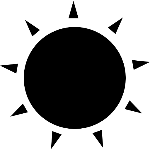 zon zwarte ronde vorm met kleine stralen van driehoeken  icoon