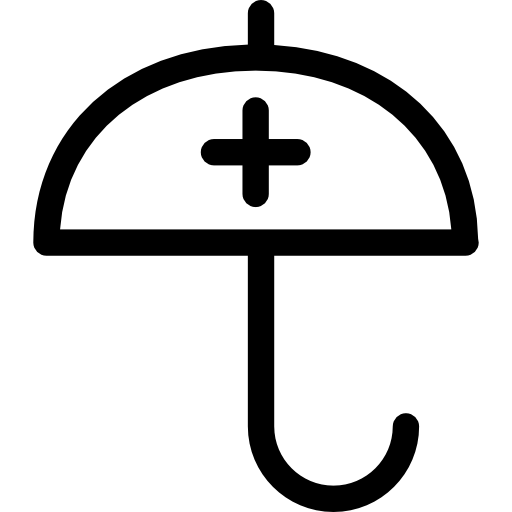 Umbrella with plus sign  icon