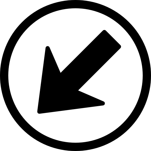 Navigational arrow pointing down left in a circle  icon