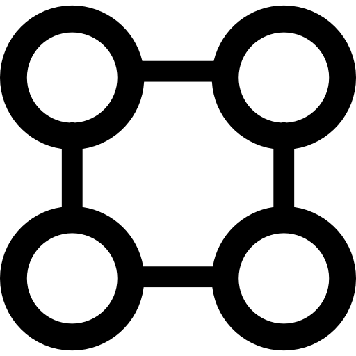 kwadratowa grafika z czterema liniami i czterema okręgami w rogach  ikona
