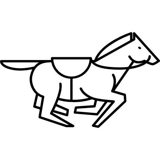 Running horse with saddle strap outline  icon
