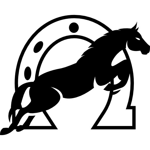 Jumping horse in front a horseshoe  icon