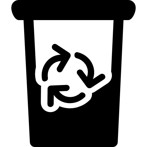 kosz na śmieci w połowie pełny z symbolem recyklingu  ikona