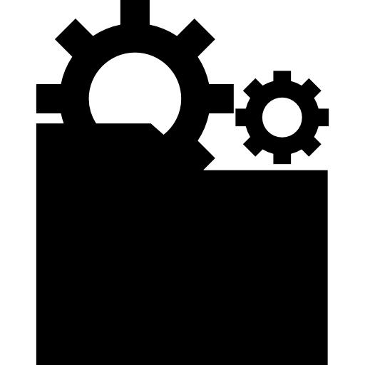 Folder and two gears in black silhouettes  icon