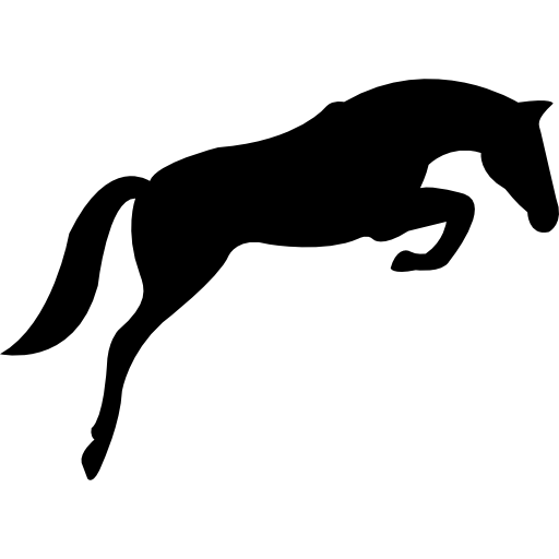 zwart springpaard met gezicht naar de grond kijkend  icoon