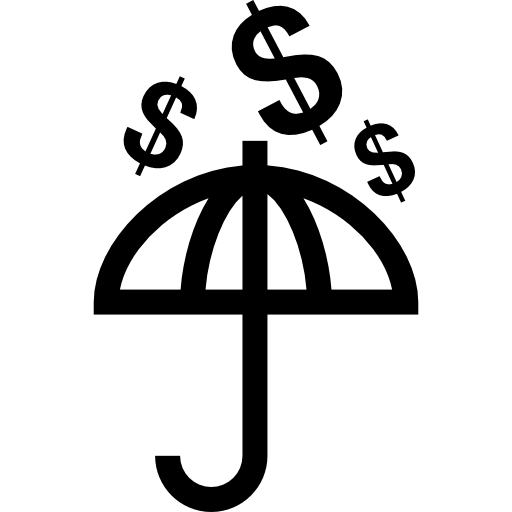 Umbrella and dollars symbols around  icon