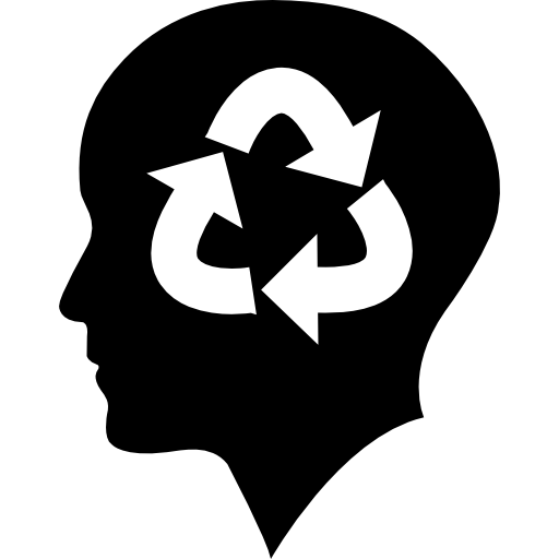 Голова лысого человека с символом переработки  иконка