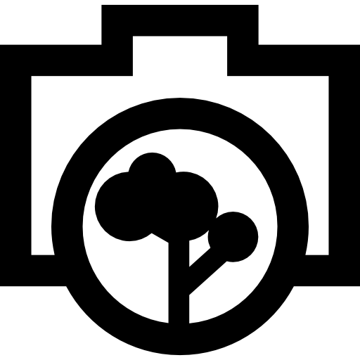 esquema de cámara de fotos con objetivo de árbol  icono