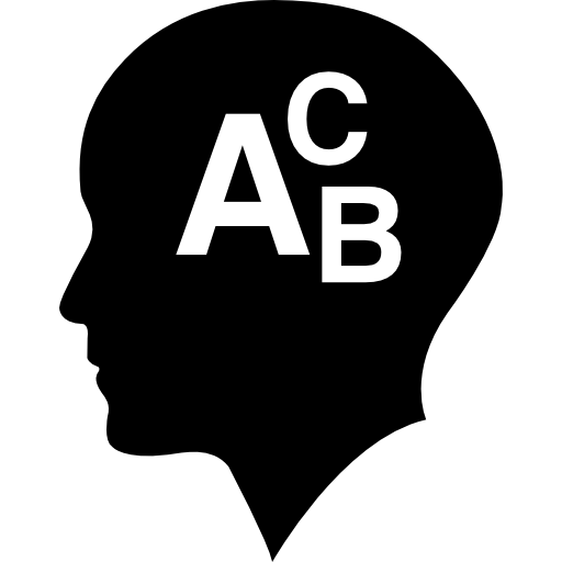 testa calva con lettere dell'alfabeto abc  icona