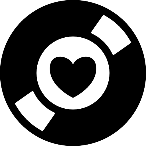 muziekverzamelaarsymbool van een schijf met een hart in het midden  icoon