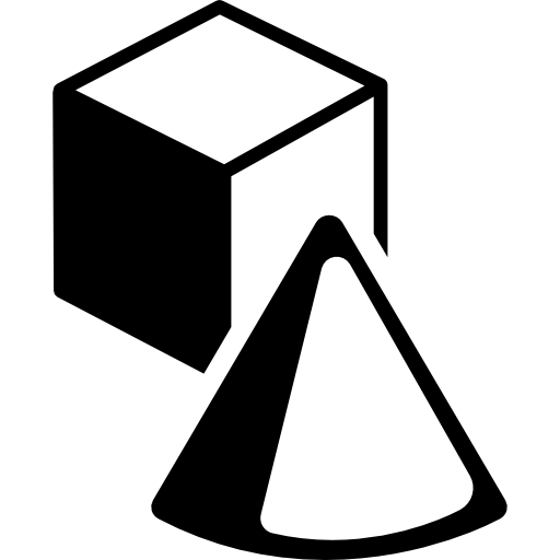 Cube and cone with shadows  icon
