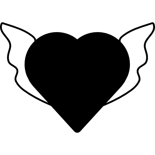 silueta en forma de corazón con alas  icono