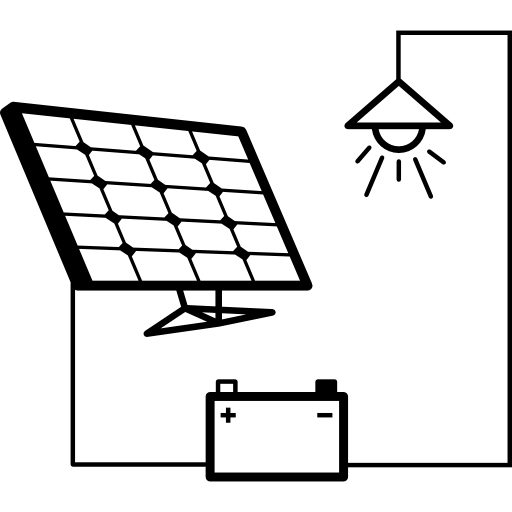 luz conectada a batería y panel solar  icono