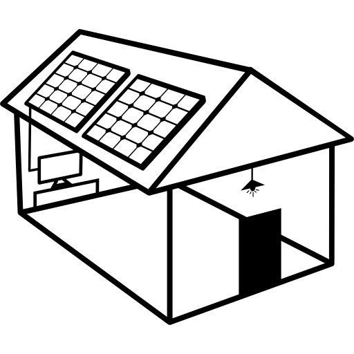 Solar powered house building with solar panels on the roof  icon