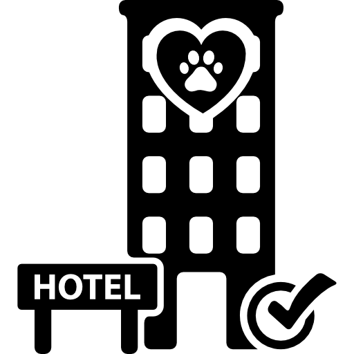 haustier hotelgebäude mit verifizierungszeichen  icon