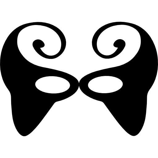 Карнавальная маска черной формы с двумя большими спиралями сверху и маленькими отверстиями для глаз  иконка