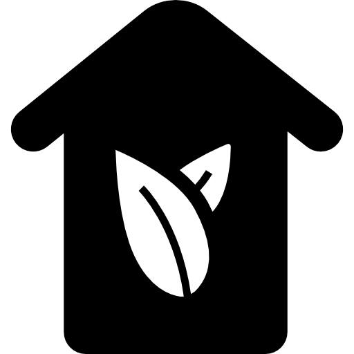 Rural hotel house with leaves sign  icon