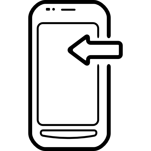 Mobile phone with an arrow sign on it pointing to left  icon