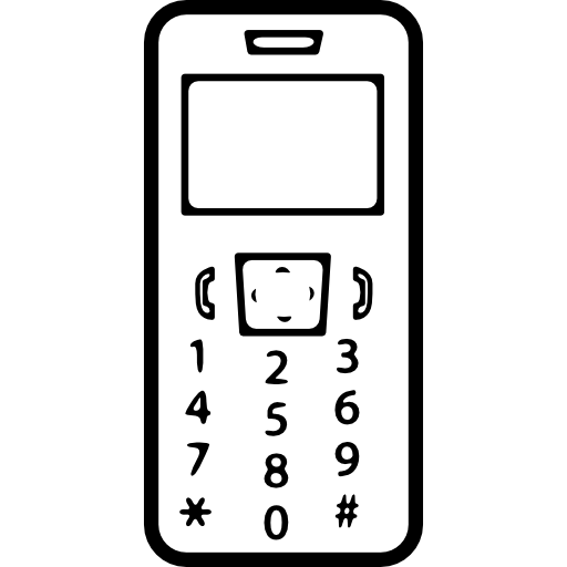 modelo de teléfono móvil con pantalla pequeña y botones.  icono