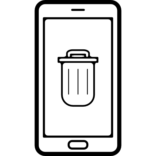 teléfono móvil con signo de basura en pantalla  icono