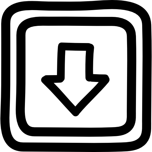 botón abajo dibujado a mano contornos de flechas y cuadrados  icono