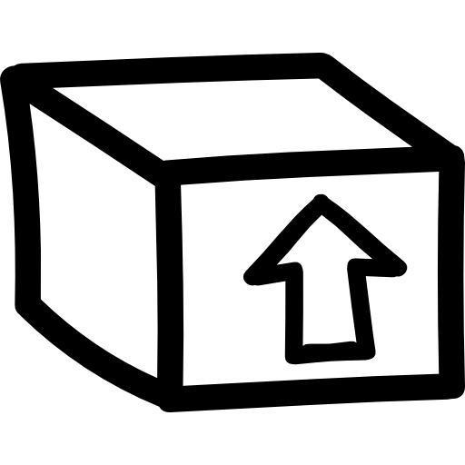 paquete de caja con un símbolo dibujado a mano de flecha hacia arriba  icono