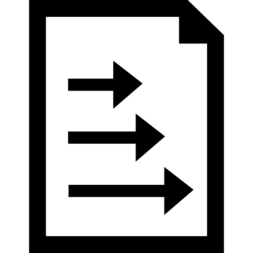 오른쪽을 가리키는 세 개의 화살표가있는 종이 시트의 문서 인터페이스 기호  icon