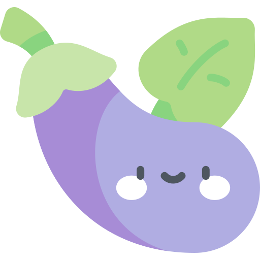 aubergine Kawaii Flat icoon