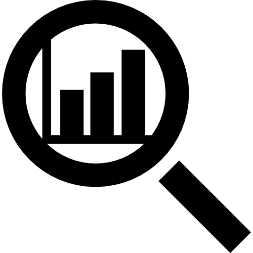 simbolo di ricerca della lente d'ingrandimento su un grafico a barre  icona