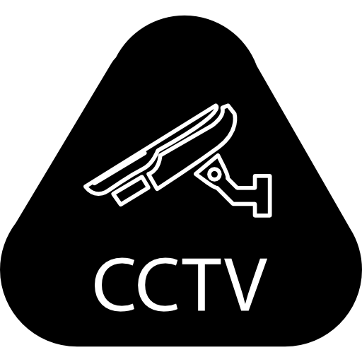 bewakingscamera in een driehoekige afgeronde vorm met cctv-letters  icoon