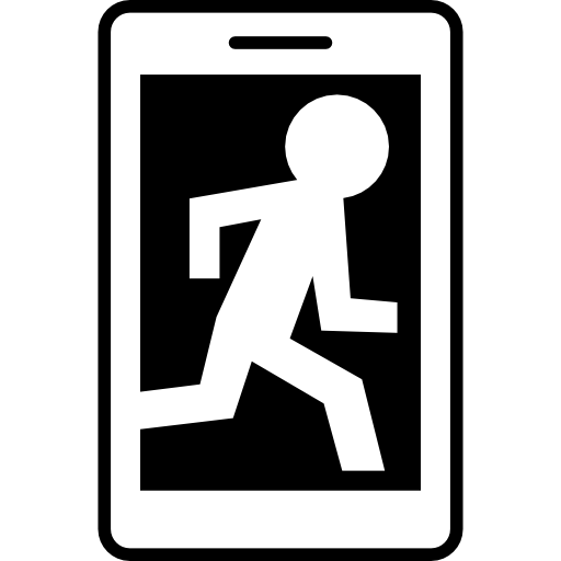 Surveillance image of a robber running on a cellphone screen  icon