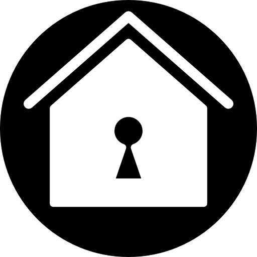 casa con un buco della serratura in un cerchio  icona