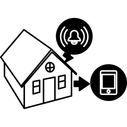 House protected by surveillance system with alarm connected to cellphone  icon